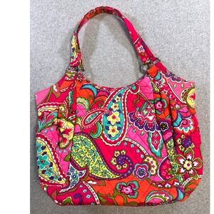 Vera‎ Bradley Pink Floral Quilted Shoulder Bag Tote Purse Zip Top Cotton Boho